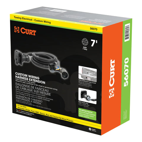 CURT 56070 - 7ft. Custom Wiring Extension Harness (Adds 7-Way RV Blade to Truck Bed Packaged