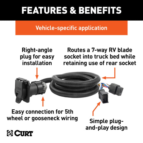 CURT 56071 - 7ft. Custom Wiring Extension Harness (Adds 7-Way RV Blade to Truck Bed)