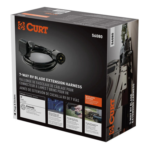 CURT 56080 - 7-Foot Vehicle-Side Truck Bed 7-Pin Trailer Wiring Harness Extension