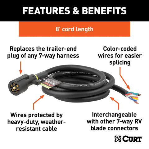 CURT 56602 - Replacement 7-Way RV Blade with 8ft. Wires (Trailer Side)