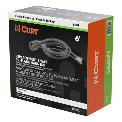 CURT 56621 - Replacement 7-Way RV Blade with 6ft. Wires (Trailer Side Packaged)