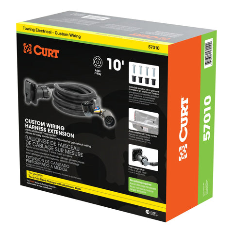 CURT 57010 - 10ft. Custom Wiring Extension Harness (Adds 7-Way RV Blade to Truck Bed Package