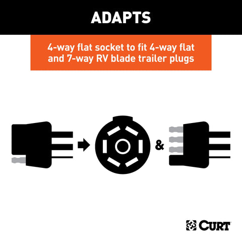 CURT 57102 - Dual-Output Adapter with Backup Alarm (4-Way Flat to 7-Way RV Blade Trailer)