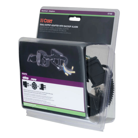 CURT 57102 - Dual-Output Adapter with Backup Alarm (4-Way Flat to 7-Way RV Blade Trailer)