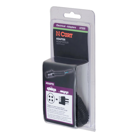 CURT 57225 - Electrical Adapter (4-Way Round Vehicle to 4-Way Flat Trailer Packaged)