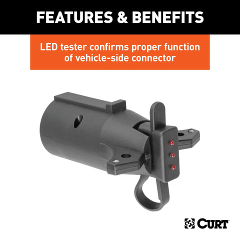 CURT 57245 - Electrical Adapter with Tester (7-Way RV Blade Vehicle to 4-Way Flat Trailer)