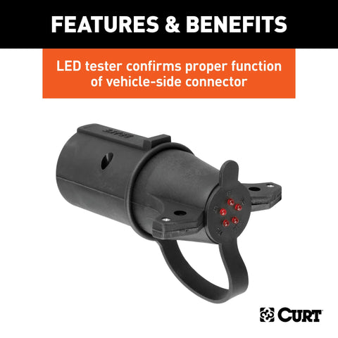 CURT 57265 - Adapter (7-Way RV Blade to 6-Way Round Trailer Center Pin Brake Packaged)