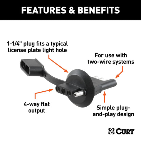 CURT 57404 - 4-Way Flat License Plate Light Plug Adapter (Packaged)