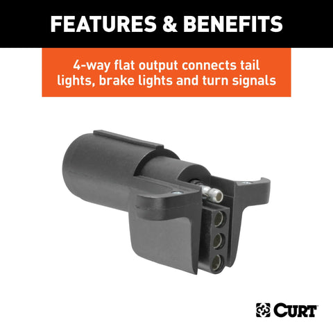 CURT 57621 - 6-Way Round Vehicle Side to 4-Way Flat Trailer Wiring Adapter