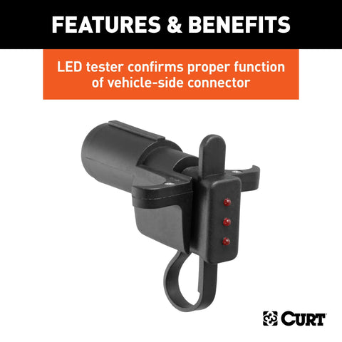 CURT 57627 - Electrical Adapter with Tester (6-Way Round Vehicle to 4-Way Flat Trailer)