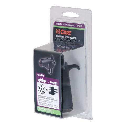 CURT 57627 - Electrical Adapter with Tester (6-Way Round Vehicle to 4-Way Flat Trailer)