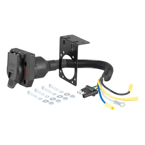 CURT 57676 - Electrical Adapter with Tester (4-Way Flat Vehicle to 7-Way RV Blade Trailer)