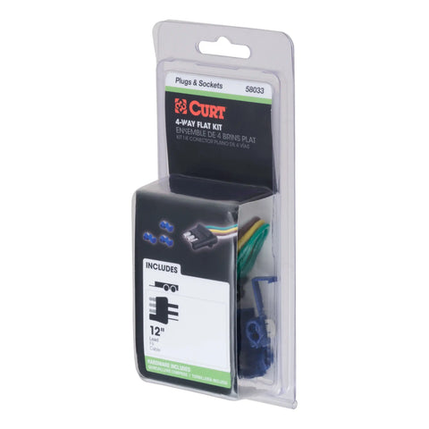 CURT 58033 - 4-Way Flat Connector Plug with 12in. Wires and Hardware (Trailer Side Packaged)
