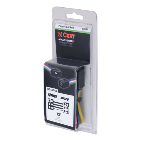 CURT 58034 - 6-Way Square Connector Plug/Socket with 12in. Wires (Packaged)