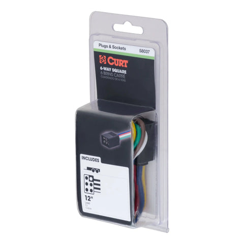 CURT 58037 - Trailer-Side 6-Pin Square Wiring Harness with 12-Inch Wires