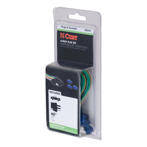 CURT 58044 - 4-Way Flat Connector Socket with 60in. Wires/Hardware (Vehicle Side Packaged)