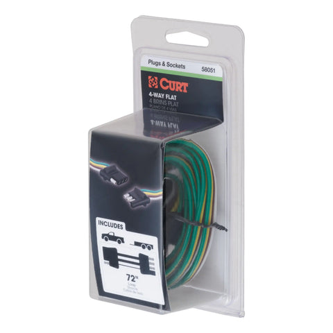 CURT 58051 - 4-Way Flat Connector Plug/Socket with 72in. Wires (Packaged)