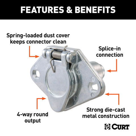 CURT 58070 - Vehicle-Side 4-Pin Round Trailer Wiring Harness Socket