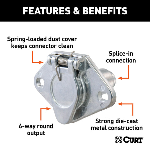CURT 58091 - Vehicle-Side 6-Pin Round Trailer Wiring Harness Socket