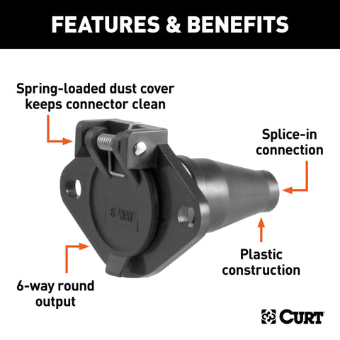 CURT 58130 - Vehicle-Side 6-Pin Round Trailer Wiring Harness Socket