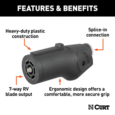 CURT 58145 - Heavy-Duty Trailer-Side 7-Pin RV Blade Wiring Harness Connector