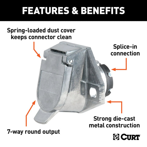CURT 58170 - Vehicle-Side 7-Pin Round Trailer Wiring Harness Socket