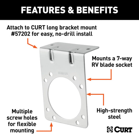 CURT 58231 - Connector Mounting Bracket for 7-Way RV Blade (Zinc Packaged)