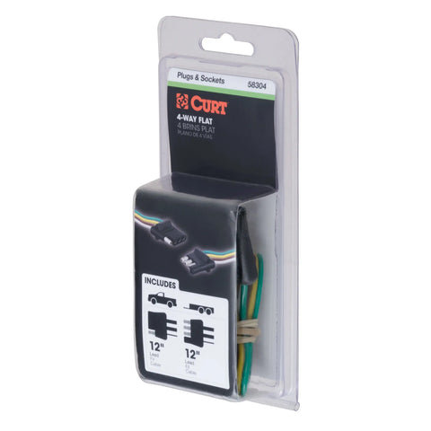CURT 58304 - 4-Way Flat Connector Plug/Socket with 12in. Wires Each (Packaged)