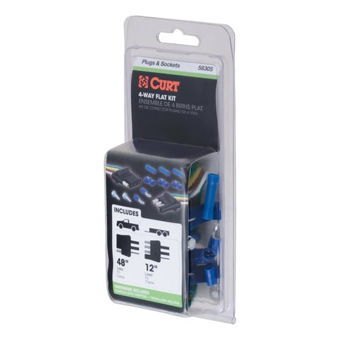 CURT 58305 - 4-Way Flat Connector Plug/Socket with 12in./48in. Wires/Hardware (Packaged)