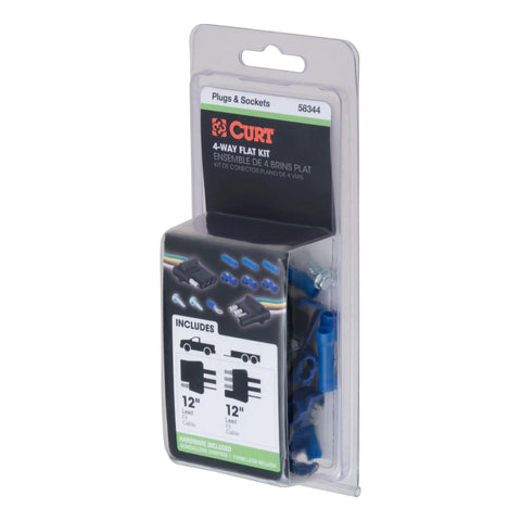 CURT 58344 - 4-Way Flat Connector Plug/Socket with 12in. Wires Each/Hardware (Packaged)