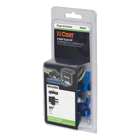 CURT 58345 - 4-Way Flat Connector Socket with Hardware (Vehicle Side Packaged)