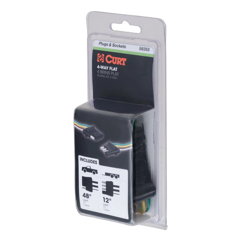CURT 58355 - 4-Way Flat Connector Plug/Socket with 12in./48in. Wires (Packaged)