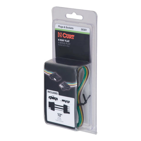 CURT 58381 - 4-Way Flat Connector Plug/Socket with 12in. Wires (Packaged)