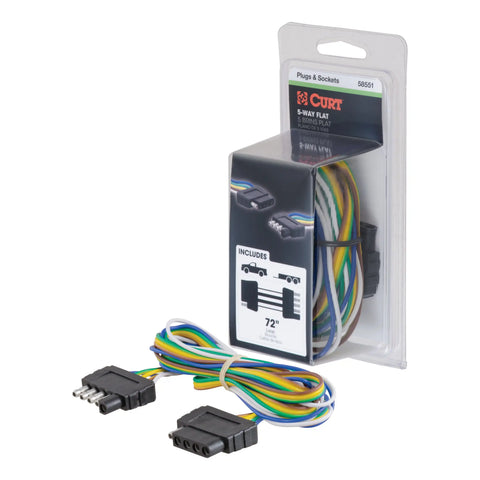 CURT 58551 - 5-Way Flat Connector Plug/Socket with 72in. Wires (Packaged)