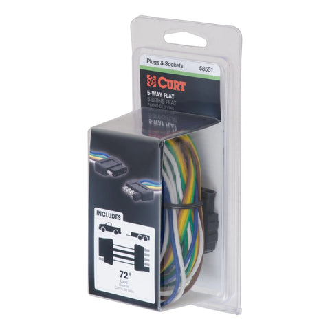 CURT 58551 - 5-Way Flat Connector Plug/Socket with 72in. Wires (Packaged)