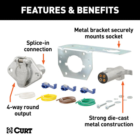 CURT 58677 - Vehicle-Side and Trailer-Side 4-Pin Round Wiring Harness Connectors