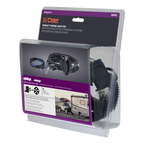 CURT 58981 - 4-Way Flat Vehicle-Side to 6-Way Round Wiring Adapter Dinghy Towing