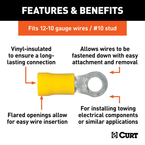 CURT 59531 - Ring Terminals (12-10 Wire Gauge #10 Stud Size 100-Pack)