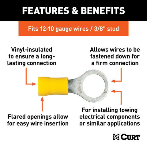 CURT 59538 - Ring Terminals (12-10 Wire Gauge 3/8in. Stud Size 100-Pack)