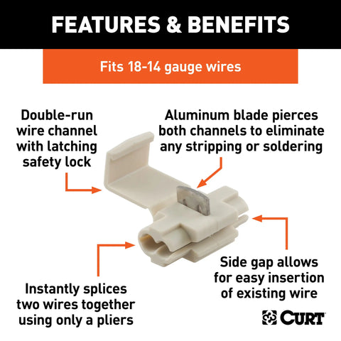 CURT 59906 - 18-14 Gauge White Scotch Snap Lock Wire Connectors 100-Pack