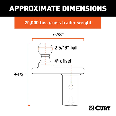 CURT 60602 - Double Lock 2-5/16in. Offset Gooseneck Ball (4in. Rearward Offset)
