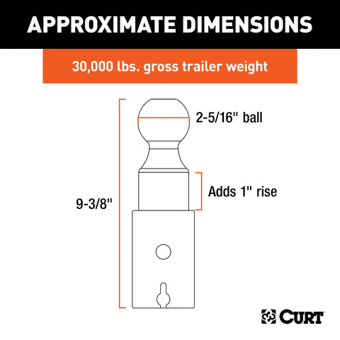 CURT 60603 - Double Lock 2-5/16in. Riser Gooseneck Ball (1in. Rise for Bed Liner)