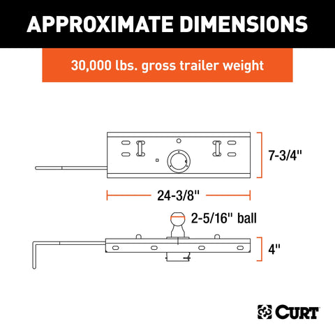 CURT 60607 - Double Lock Gooseneck Hitch 2-5/16in. Ball 30K (Brackets Required)