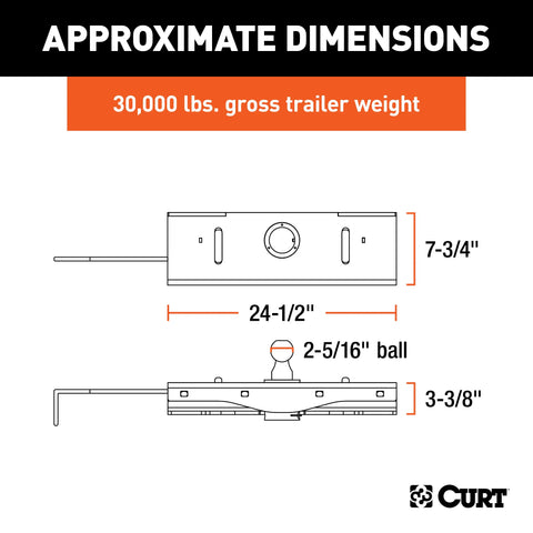 CURT 60611 - Double Lock EZr Gooseneck Hitch 2-5/16in. Ball 30K (Brackets Required)