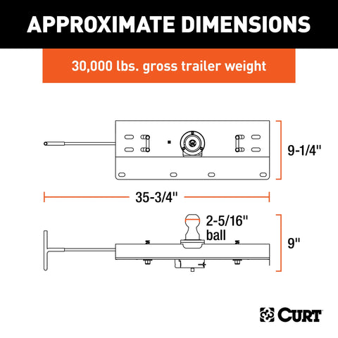 CURT 60615 - Double Lock Gooseneck Hitch 2-5/16in. Ball 30K (Brackets Required)