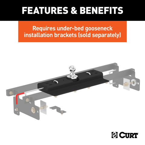 CURT 60615 - Double Lock Gooseneck Hitch 2-5/16in. Ball 30K (Brackets Required)