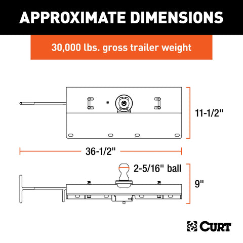 CURT 60620 - Double Lock Gooseneck Hitch 2-5/16in. Ball 30K (Brackets Required)