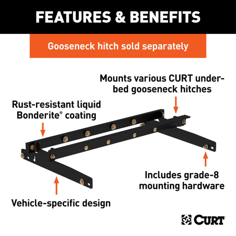 CURT 60635 - Under-Bed Gooseneck Installation Brackets Select Dodge Ram 1500 2500 3500
