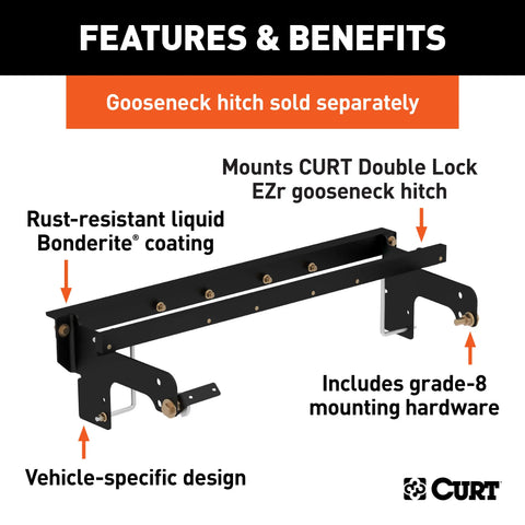 CURT 60648 - Double Lock EZr Gooseneck Install Brackets Select Silverado Sierra 2500 3500