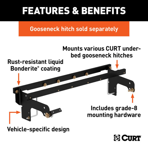 CURT 60652 - Under-Bed Gooseneck Install Brackets Select Silverado Sierra 1500 2500 3500